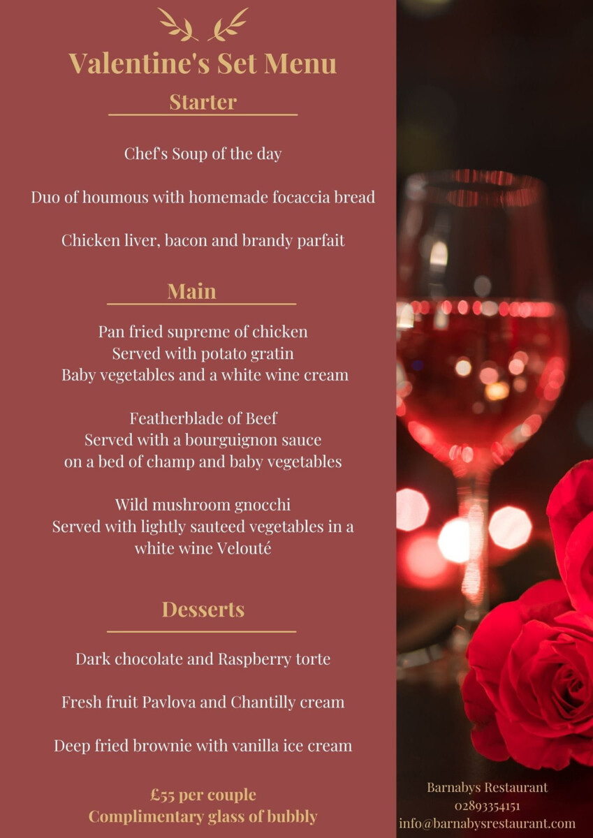 Barnabys Valentines Set Menu 2024
