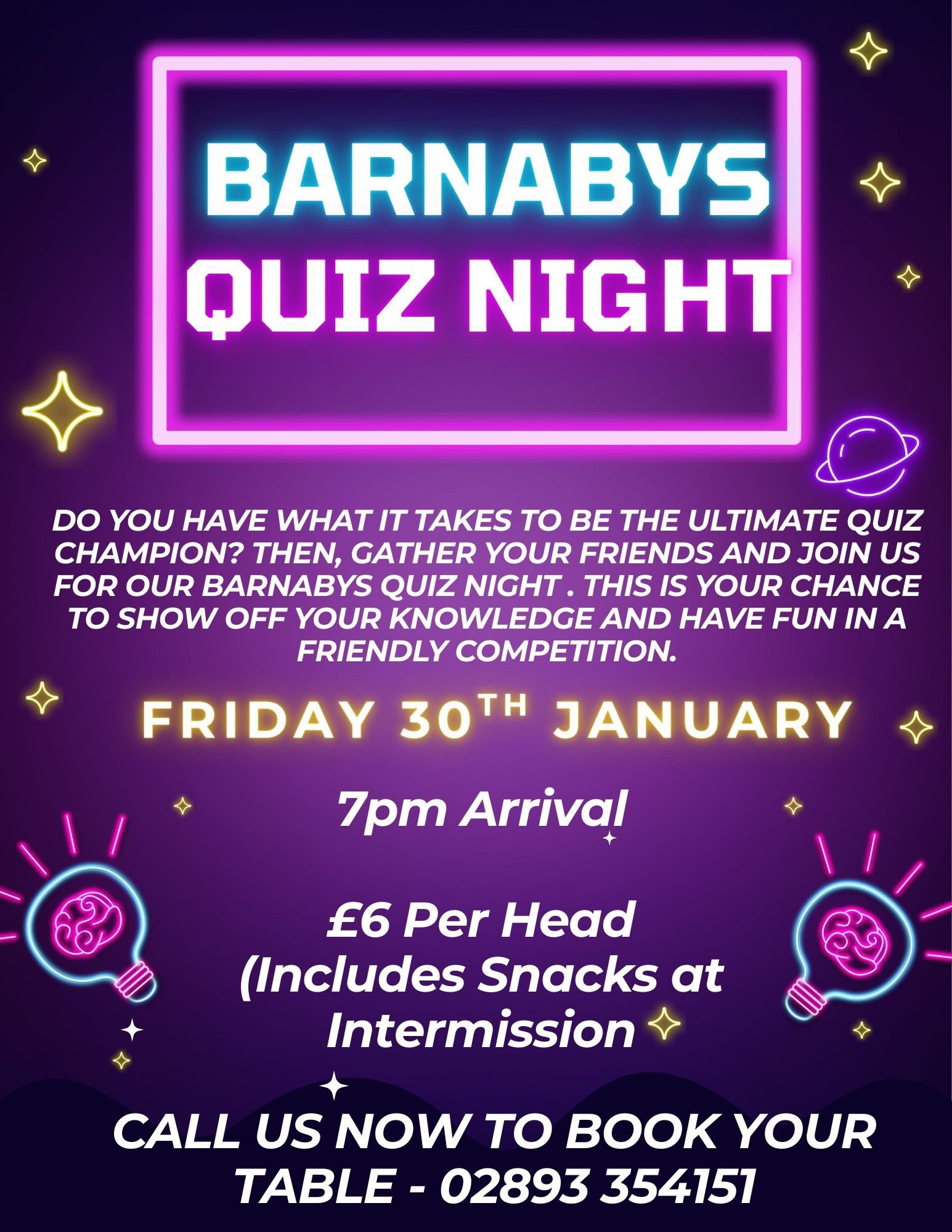 Quiz Night at Barnabys!