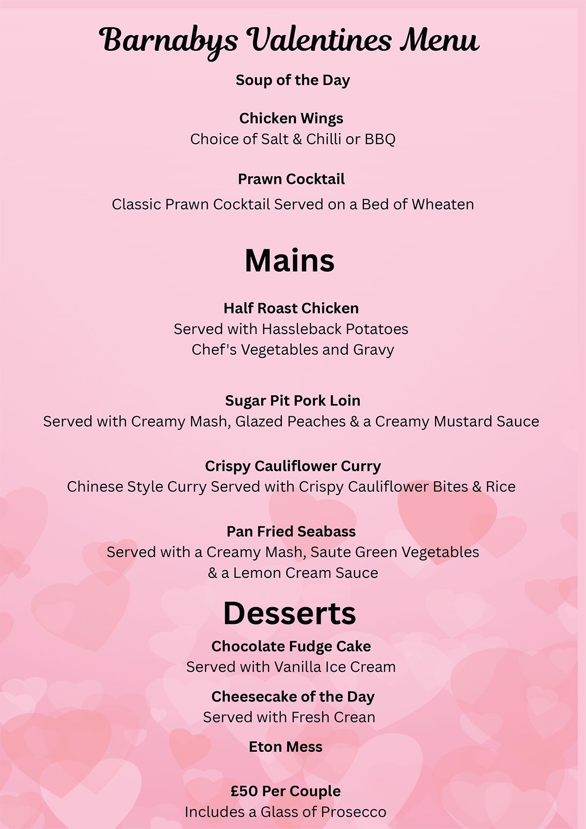 Valentines Menu
